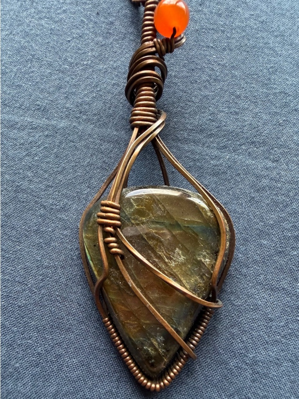 Copper Wrapped Labradorite Necklace - Picture 3 of 11